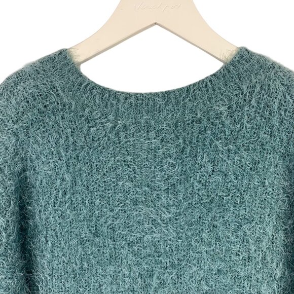 Fuzzy Knit Aqua Blue green Long Sleeve Soft V-Neck Sweater Sz Small by PINK ROSE - Picture 7 of 13